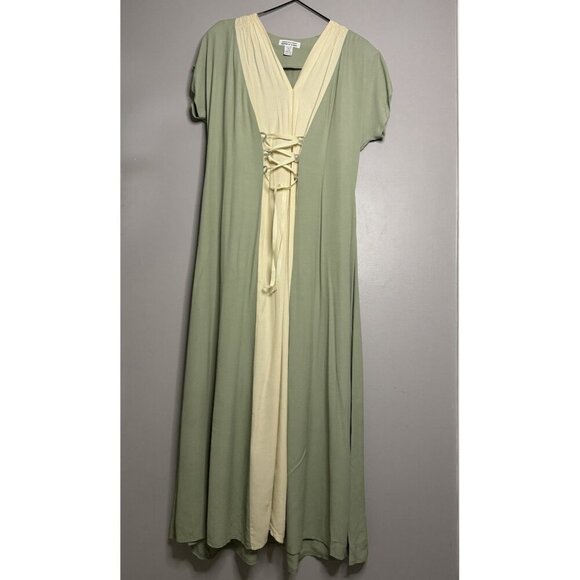 VTG Express Maxi Dress Womens Size 5/6 Sage Green Short Sleeve Tie Front Ballet - Picture 1 of 5